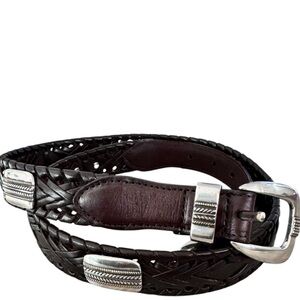 VTG Brighton Men's Brown woven Leather Belt with‎ Silver Buckle 42 B065000